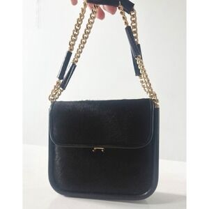 Vintage Areitio Calf Hair Mini Shoulder Bag Black Gold Chain Frame Purse